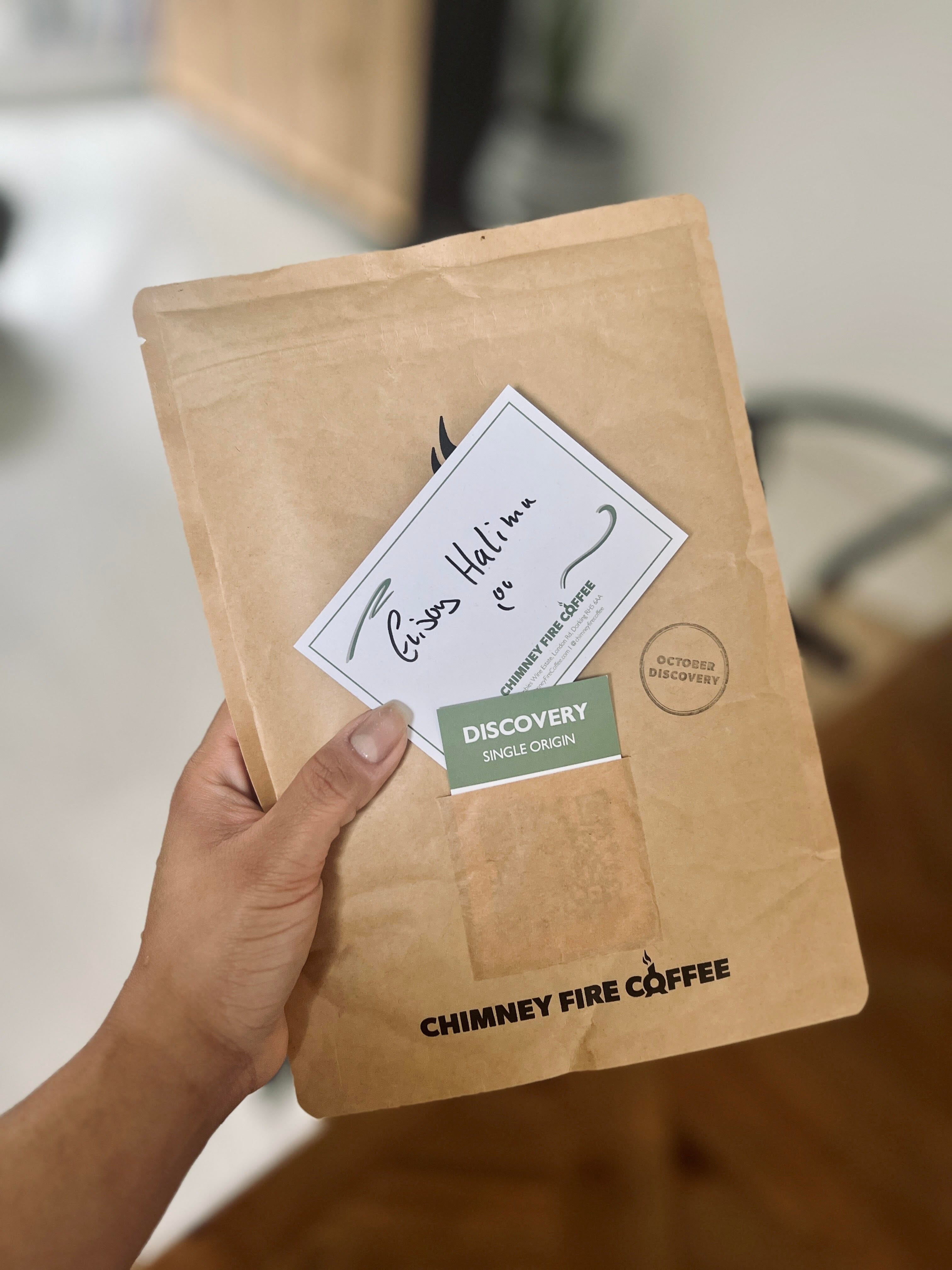 chimney fire coffee bag with personalised message