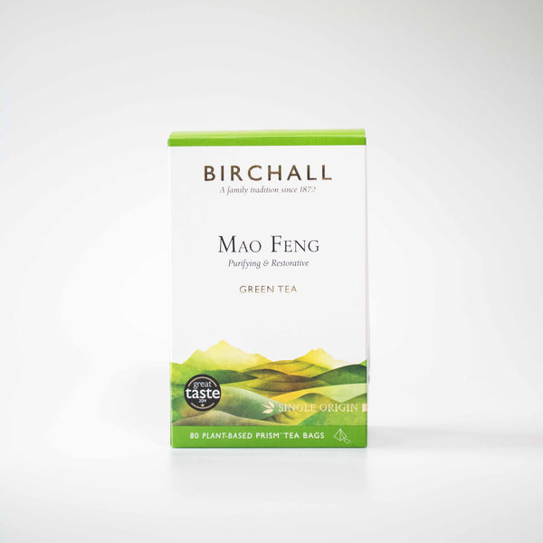 Birchall Mao Feng Green Tea [80 Plant-Based Prism Bags] Speciality Teas & Chocolate Chimney Fire Coffee 