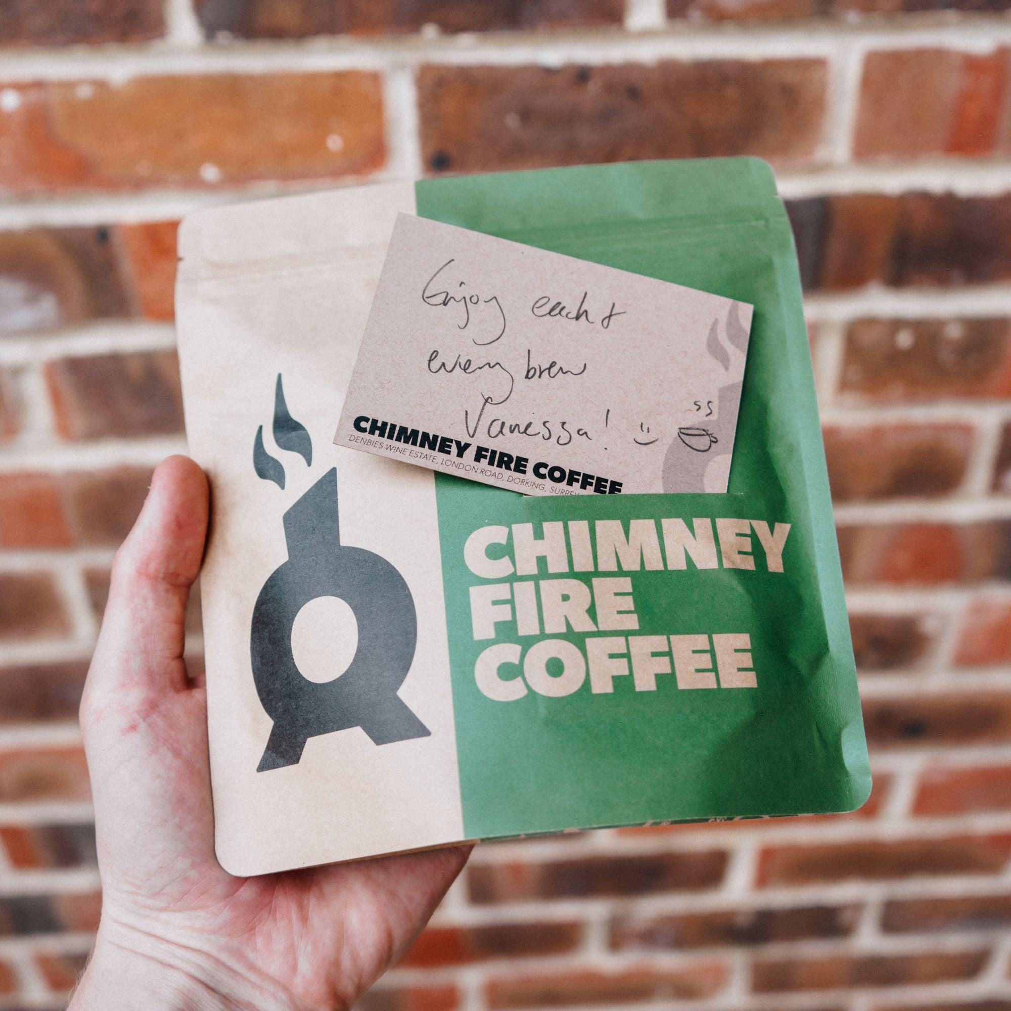 chimney fire coffee bag with personalised message